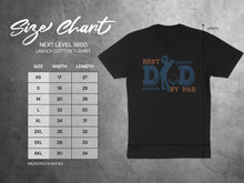 Load image into Gallery viewer, Unisex cotton t-shirt size chart with width and length measurements for sizes XS-4XL.