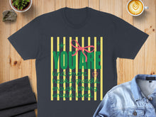 Load image into Gallery viewer, Dark t-shirt with "YOU ARE" and floral design against striped background.