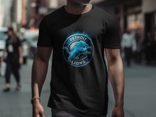 Load image into Gallery viewer, Detroit Lions Blue Roaring Lion Black T-Shirt
