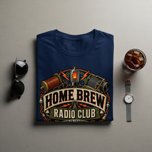 Load image into Gallery viewer, Navy t-shirt with "Home Brew Radio Club" vintage radio graphic.