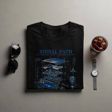 Load image into Gallery viewer, Black t-shirt with "Signal Path Amateur Radio Exploded View" graphic.