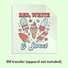 Load image into Gallery viewer, Retro 4th of July Ready to Press DTF Transfer, Patriotic DTF Transfers, Red White and Sweet DTF Transfer, Fourth of July Apparel dtf D0003