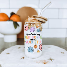 Load image into Gallery viewer, Fueled by Anxiety and Iced Coffee 16oz UVDTF Cup Wrap, UV DTF Transfers, Smiley Cup Wrap Transfers, Ready to Ship uvdtf 0007