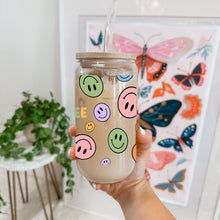 Load image into Gallery viewer, Fueled by Anxiety and Iced Coffee 16oz UVDTF Cup Wrap, UV DTF Transfers, Smiley Cup Wrap Transfers, Ready to Ship uvdtf 0007