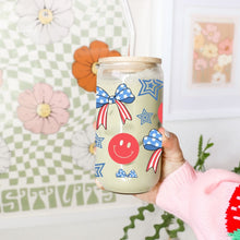Load image into Gallery viewer, 4th of July Smiley 16oz UVDTF Cup Wrap, 4th of July Coquette Bows UV DTF Transfers, Cup Wrap Transfers, Ready to Ship uvdtf 0014