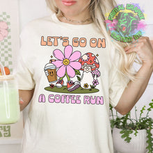 Load image into Gallery viewer, Let's Go on a Coffee Run Retro Ready to Press DTF Transfer Groovy Character Tshirt Transfer DTF Checkered Retro D0028
