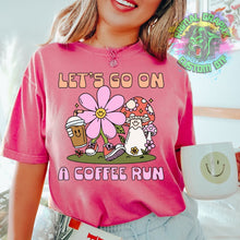 Load image into Gallery viewer, Let's Go on a Coffee Run Retro Ready to Press DTF Transfer Groovy Character Tshirt Transfer DTF Checkered Retro D0028