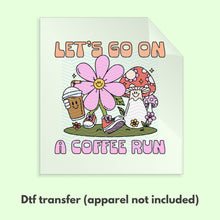 Load image into Gallery viewer, Let's Go on a Coffee Run Retro Ready to Press DTF Transfer Groovy Character Tshirt Transfer DTF Checkered Retro D0028
