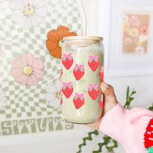 Load image into Gallery viewer, Strawberries Bows 16oz UVDTF Cup Wrap *Physical Transfer* UV DTF Transfers, Cup Wrap Transfers, Ready to Ship uvdtf