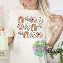 Load image into Gallery viewer, Ready to Press Retro Smiley Rainbow Mushroom Boho DTF Transfer Retro Aesthetic Trendy DTF Transfer Apparel Transfer Tshirt Transfer D0046