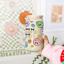 Load image into Gallery viewer, Fueled by Anxiety and Iced Coffee 16oz UVDTF Cup Wrap, UV DTF Transfers, Smiley Cup Wrap Transfers, Ready to Ship uvdtf 0007