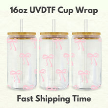 Load image into Gallery viewer, Pink Bows 16oz UVDTF Cup Wrap, Coquette UV DTF Transfers, Cup Wrap Transfers, Ready to Ship uvdtf 0009