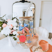 Load image into Gallery viewer, 4th of July Smiley 16oz UVDTF Cup Wrap, 4th of July Coquette Bows UV DTF Transfers, Cup Wrap Transfers, Ready to Ship uvdtf 0014