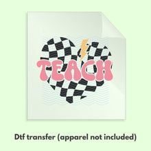 Load image into Gallery viewer, Ready to Press Teacher Retro Checkered DTF Transfer DTF Apparel Transfer Teacher Lightening Bolt Groovy Checkered Heart D0099