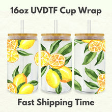 Load image into Gallery viewer, Lemons 16oz UVDTF Cup Wrap *Physical Transfer* UV DTF Transfers, Summer Cup Wrap Transfers, Ready to Ship uvdtf 0023