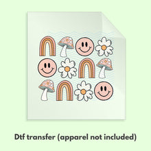 Load image into Gallery viewer, Ready to Press Retro Smiley Rainbow Mushroom Boho DTF Transfer Retro Aesthetic Trendy DTF Transfer Apparel Transfer Tshirt Transfer D0046