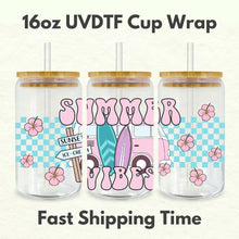 Load image into Gallery viewer, Summer Vibes Checkered Retro 16oz UVDTF Cup Wrap *Physical Transfer* UV DTF Transfers, Summer Cup Wrap Transfers, Ready to Ship uvdtf 0021