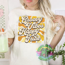 Load image into Gallery viewer, Ready to Press Groovy Vibes Happy Trive Retro Groovy DTF Transfer Retro Aesthetic Trendy DTF Transfer Apparel Transfer D0086