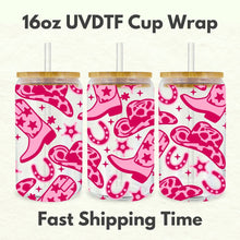 Load image into Gallery viewer, Pink Country Western 16oz UVDTF Cup Wrap *Physical Transfer* UV DTF Transfers, Cowgirl Cup Wrap Transfers, Ready to Ship uvdtf 0024