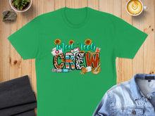 Load image into Gallery viewer, Green t-shirt with "Med Tech Crew" text, medical icons, and leopard print.

