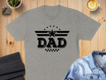 Load image into Gallery viewer, Grey t-shirt with "DAD" text and star design.
