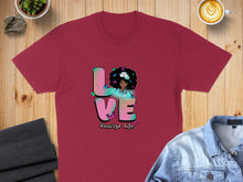 Load image into Gallery viewer, Burgundy t-shirt with "LOVE NURSE LIFE" text and a woman with butterflies.

