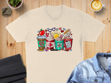 Load image into Gallery viewer, Cartoon coffee cups and drinks labeled "School Nurse Fuel" with medical icons.
