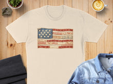 Load image into Gallery viewer, T-shirt featuring a distressed American flag design with stars and stripes.

