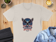 Load image into Gallery viewer, Tan t-shirt with eagle, flag, and "4th of July U.S.A." text.

