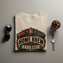 Load image into Gallery viewer, T-shirt with "Home Brew Radio Club" graphic featuring vintage radio components.
