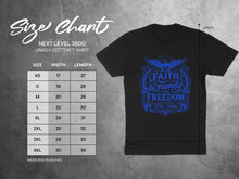 Load image into Gallery viewer, Size chart for Next Level 3600 unisex t-shirt with measurements.
