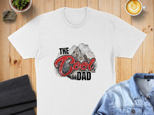 Load image into Gallery viewer, White t-shirt with "The Cool Dad" mountain graphic on the chest.
