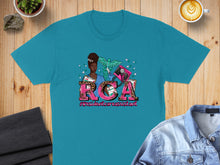 Load image into Gallery viewer, Teal t-shirt with "RCA Resident Care Assistant" design featuring medical symbols and woman.
