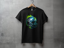 Load image into Gallery viewer, Electric Blue and Green Football Helmet Graphic T-shirt
