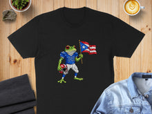 Load image into Gallery viewer, Puerto Rican Flag Frog Wearing Football Uniform T-shirt
