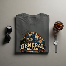 Load image into Gallery viewer, Grey t-shirt with "GENERAL CLASS" text and globe graphic.
