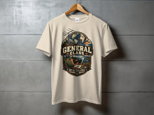 Load image into Gallery viewer, Cream t-shirt with "General Class HF is Calling" graphic featuring a world map and ham radio setup.
