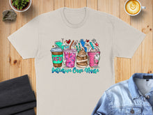 Load image into Gallery viewer, T-shirt graphic with four decorated coffee cups and "Intensive Care Nurse" text.
