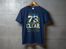 Load image into Gallery viewer, Navy t-shirt with "73 AND CLEAR" and radio equipment graphics.

