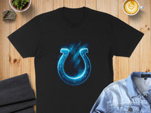 Load image into Gallery viewer, Glowing Blue Horseshoe Graphic Black T-Shirt

