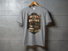 Load image into Gallery viewer, Grey t-shirt with "Built Not Bought Home Brew Radio" graphic.
