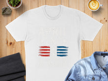 Load image into Gallery viewer, White t-shirt with "April 2nd Liberation in America!" text and US flag design.
