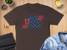 Load image into Gallery viewer, Brown t-shirt with "1776" in distressed American flag pattern.
