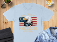 Load image into Gallery viewer, Eagle wearing bandana against American flag, 250 Years of Freedom 1776-2026.
