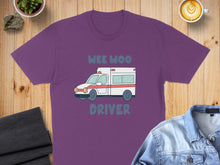 Load image into Gallery viewer, Purple t-shirt with "WEE WOO DRIVER" and cartoon ambulance graphic.
