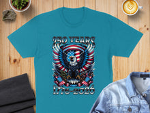 Load image into Gallery viewer, Teal t-shirt with eagle, American flags, and "250 YEARS 1776-2026".
