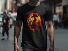 Load image into Gallery viewer, Fiery Cowboy and Stars Black Graphic T-Shirt
