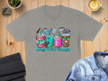 Load image into Gallery viewer, Gray t-shirt with "Occupational Therapy" text and four decorated coffee cups.
