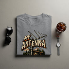 Load image into Gallery viewer, Gray t-shirt with "MY ANTENNA" text and an antenna graphic.
