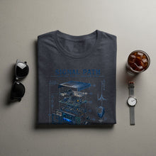 Load image into Gallery viewer, T-shirt with blue "SIGNAL PATH AMATEUR RADIO EXPLODED VIEW" diagram.
